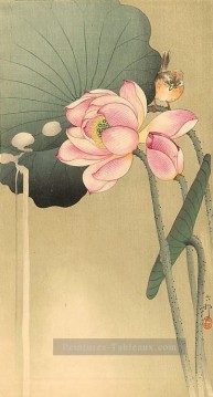 Songbird et Lotus Ohara KOSON Shin Hanga Peinture à l'huile